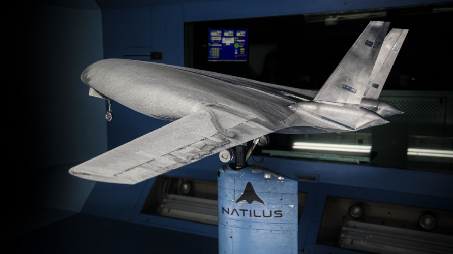 The initial regional feeder version of Natilus’ blended wing body freighter is being tested in the San Diego Wind Tunnel.